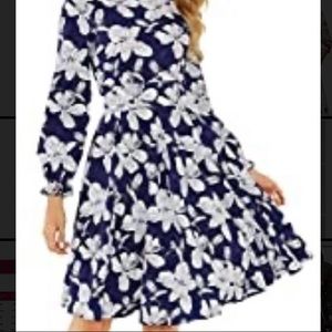 Blue and White Floral Swing Dress